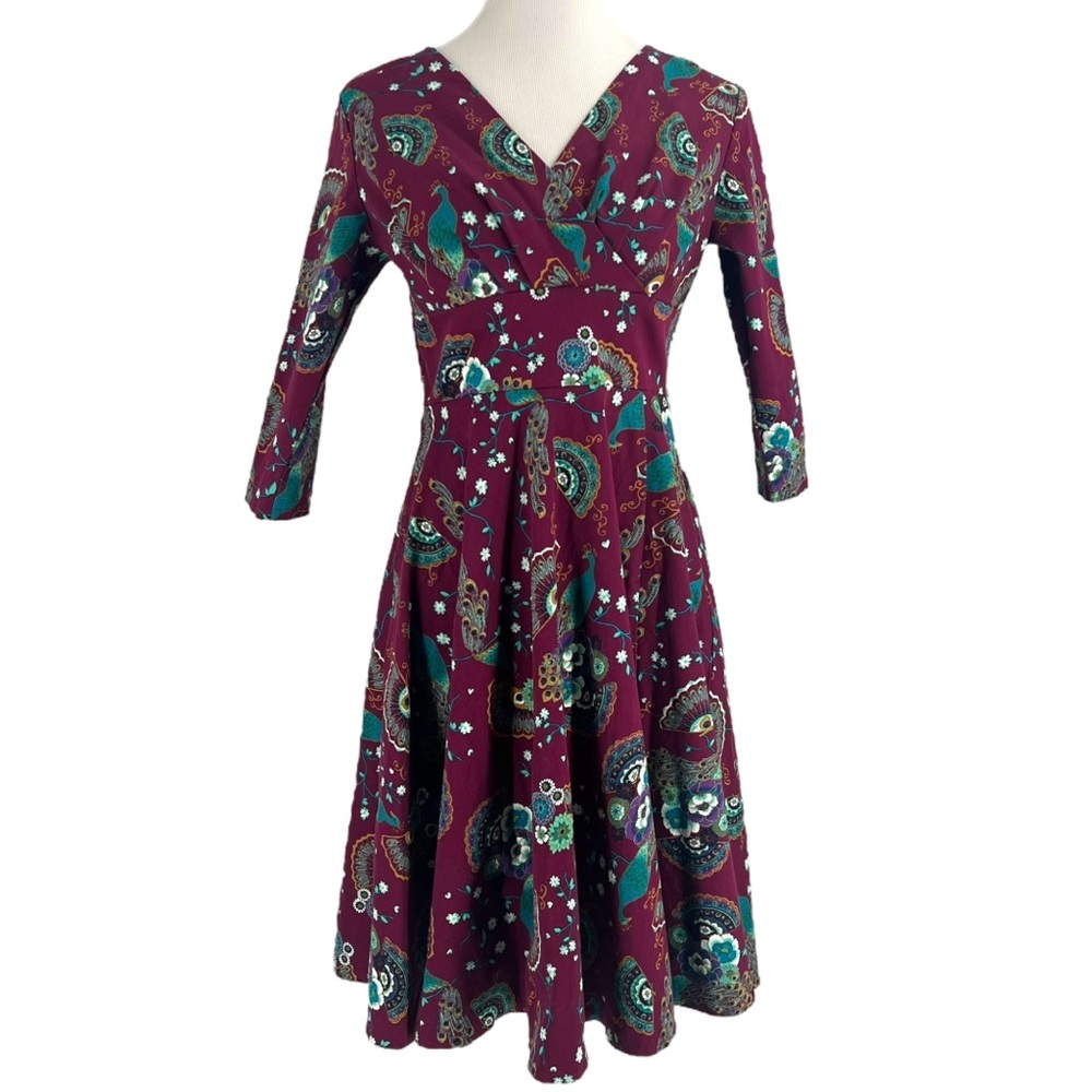 Banned Apparel Dancing Days Purple Peacock Swing Dress Size Medium